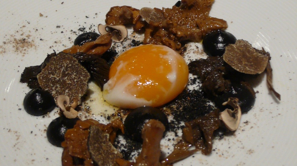 A plate of wild mushrooms from "a secret place in the woods" with a poached egg and truffles from Gotland at Kodbyens Fiskebar (Source: MRNY)