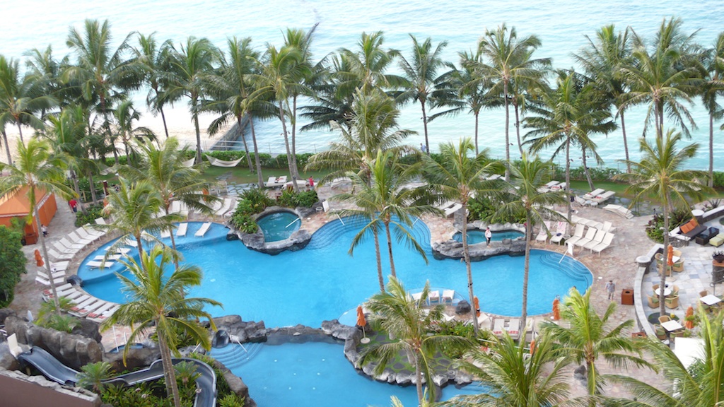The two-pool Helumoa Playground at Sheraton Waikiki features a 70-foot long water slide.  (Source: MRNY)